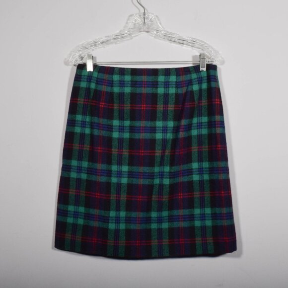 Talbots Wool Blend Green Cheerful Tartan Plaid Faux Wrap Kilt A Line Skirt Sz 6 - Picture 3 of 4